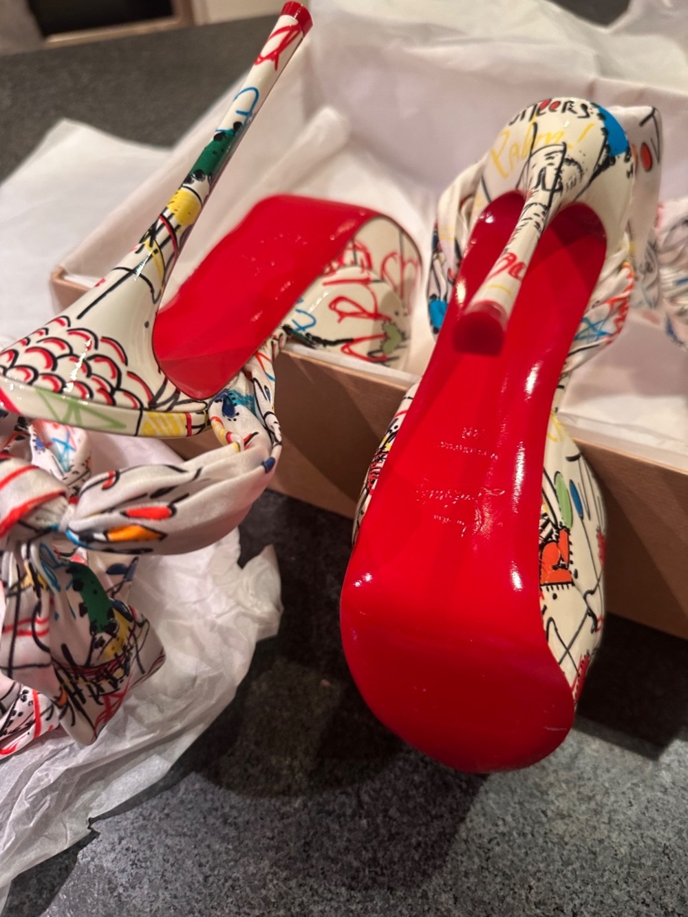 Christian Louboutin Silk Tie Heels - Picture 6 of 9